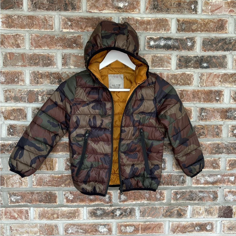 Zara Boys Collection Camouflage Fall Spring Light Puffer Jacket Boys Size 6